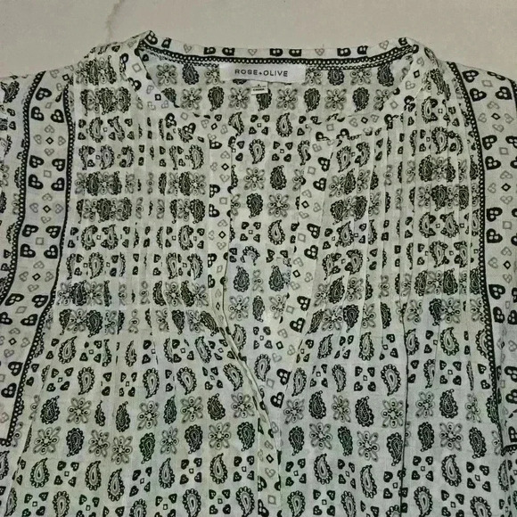 Rose & Olive Womens Balloon Sleeve Boho Peasant Tunic Top Cream Black Size Small - Picture 5 of 11